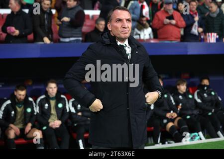 Photo de dossier datée du 07-11-2023 de l'entraîneur celtique Brendan Rodgers, dira à ses joueurs de traiter leur matraque Madrid dans l'isolement après être descendu à 10 hommes tôt contre une équipe qui sont réguliers dans les dernières étapes de la Ligue des Champions. Date de publication : mercredi 8 novembre 2023. Banque D'Images