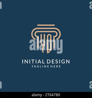 Style initial de logo de pilier YQ, graphique vectoriel de conception de logo de cabinet d'avocats juridique d'avocat moderne de luxe Illustration de Vecteur