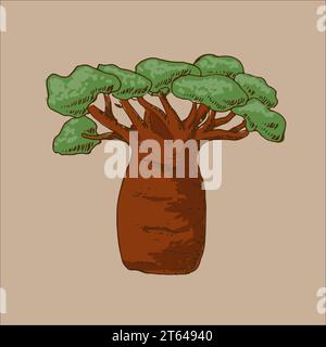 esquisse d'arbre de baobab dans un style rétro avec des couleurs Illustration de Vecteur