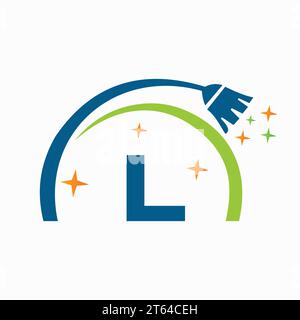 Logo et symbole de nettoyage sur la lettre L, panneau de nettoyage de la maison Illustration de Vecteur