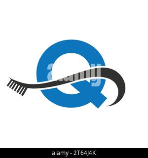 Lettre Q avec concept de conception de logo de brosse à dents pour le modèle de logo dentaire de soins des dents Illustration de Vecteur