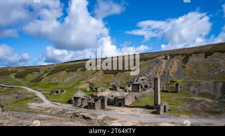 Les restes de la mine de plomb abandonnée Old Gang à Swaledale près du village de Gunnerside dans les North Yorkshire Dales. Banque D'Images