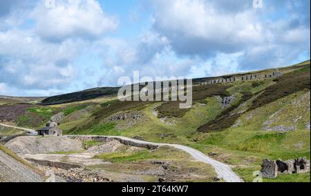 Les restes de la mine de plomb abandonnée Old Gang à Swaledale près du village de Gunnerside dans les North Yorkshire Dales. Banque D'Images