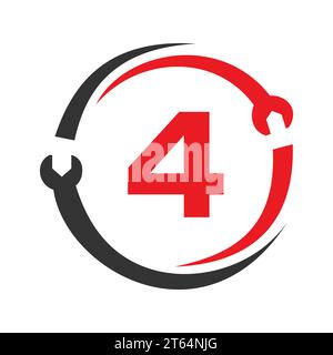 Lettre 4 logo de réparation. Outil de services à la maison, modèle de logo de réparation de voiture pour les entreprises, les entreprises et l'industrie de la construction Illustration de Vecteur