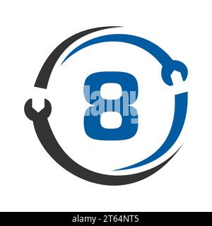 Lettre 8 logo de réparation. Outil de services à la maison, modèle de logo de réparation de voiture pour les entreprises, les entreprises et l'industrie de la construction Illustration de Vecteur