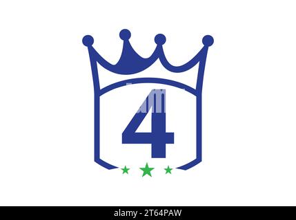 Lettre 4 roi modèle de vecteur de conception de couronne. Conception d'icône de logo de lettre avec modèle de couronne de roi Illustration de Vecteur