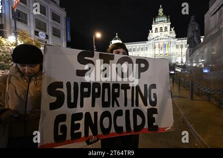 Prague, République tchèque. 08 novembre 2023. Manifestation et marche en soutien aux Palestiniens à Prague, République tchèque, le 7 novembre 2023. L'événement a été organisé par l'initiative pas en notre nom! - Pour une paix juste au Moyen-Orient. Crédit : Katerina Sulova/CTK photo/Alamy Live News Banque D'Images