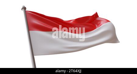 Drapeau indonésien ondulant isolé sur fond transparent blanc Banque D'Images