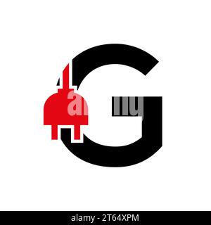 Lettre G Electricité ou concept de logo électrique avec modèle de vecteur de prise électrique Illustration de Vecteur