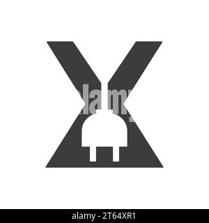 Concept de logo électricité ou électrique Letter X avec modèle vectoriel de fiche électrique Illustration de Vecteur