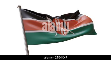 Drapeau du Kenya agitant isolé sur fond transparent blanc Banque D'Images