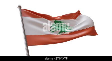 Drapeau du Liban agitant isolé sur fond transparent blanc Banque D'Images