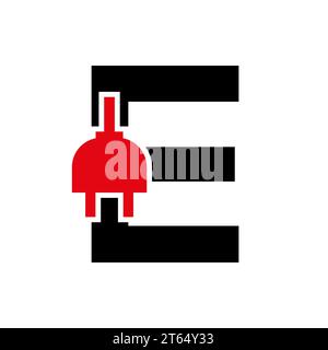 Lettre E concept de logo électricité ou électrique avec modèle vectoriel de fiche électrique Illustration de Vecteur