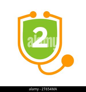 Lettre 2 logo médical Healthcare. Docteur et concept de logotype médical avec signe stéthoscope Illustration de Vecteur