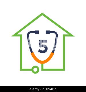 Lettre 5 logo médical Healthcare. Docteur et concept de logotype médical avec signe stéthoscope Illustration de Vecteur