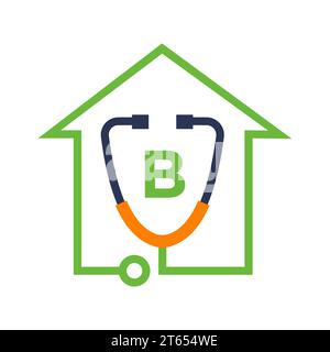 Lettre B logo médical Healthcare. Docteur et concept de logotype médical avec signe stéthoscope Illustration de Vecteur