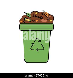 Icône de ligne de couleur du baril de compost. Compostage. Elément isolé par vecteur. Contour modifiable. Illustration de Vecteur