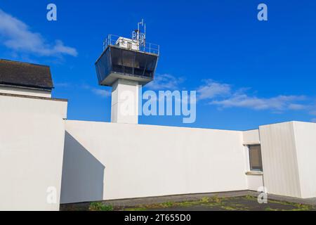 Phare de Ferris point, Island Magee, comté d'Antrim, Irlande du Nord, Royaume-Uni Banque D'Images