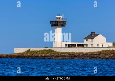 Phare de Ferris point, Island Magee, comté d'Antrim, Irlande du Nord, Royaume-Uni Banque D'Images