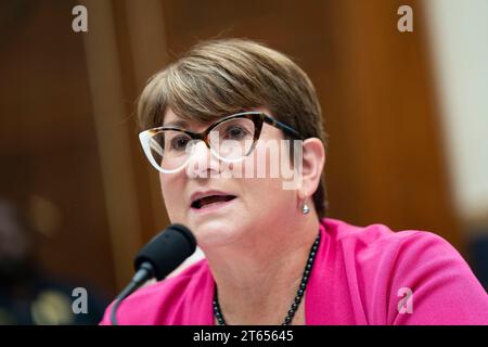 Washington, États-Unis. 08 novembre 2023. Stacy Burdett, une experte indépendante sur l'antisémitisme, prend la parole lors d'une audience du Comité judiciaire de la Chambre sur la liberté d'expression sur les campus universitaires du Capitole des États-Unis à Washington, DC le mercredi 8 novembre 2023. Photo Bonnie Cash/UPI crédit : UPI/Alamy Live News Banque D'Images