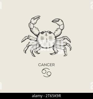 Symbole du zodiaque du cancer, dessiné à la main Illustration de Vecteur