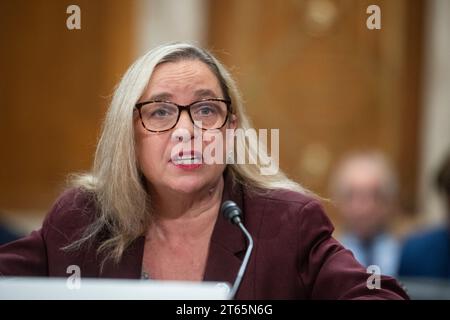 Shellie R. Chard, directrice, Division de la qualité de l'eau, Département de la qualité de l'environnement de l'Oklahoma répond aux questions lors d'une audience du Comité sénatorial de l'environnement et des travaux publics pour examiner l'accès à l'aide à l'infrastructure d'eau potable, en mettant l'accent sur les petites communautés rurales, défavorisées et mal desservies, dans le bâtiment du Sénat Dirksen à Washington, DC, mercredi 8 novembre 2023. Crédit : Rod Lamkey/CNP/MediaPunch Banque D'Images