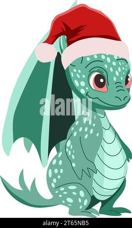 Dragon dans le chapeau est un symbole du nouvel an 2024. Conception de personnage dans le style de bande dessinée. Illustration vectorielle Illustration de Vecteur