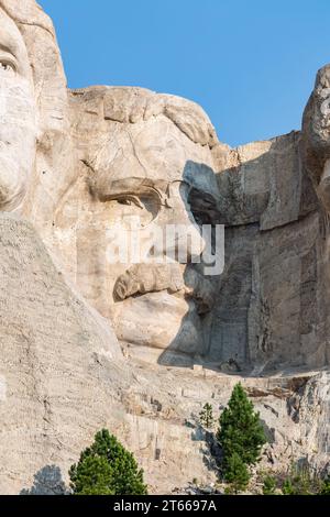 Gros plan sur le buste en granit sculpté de Theodore Teddy Roosevelt au Mount Rushmore National Monument près de Keystone, Dakota du Sud Banque D'Images