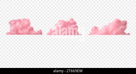 Nuages moelleux roses réalistes. Ensemble d'icônes vectorielles. nuages tourbillonnants mignons 3d isolés sur fond transparent Illustration de Vecteur