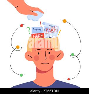 Homme avec concept de vecteur de fausses nouvelles Illustration de Vecteur