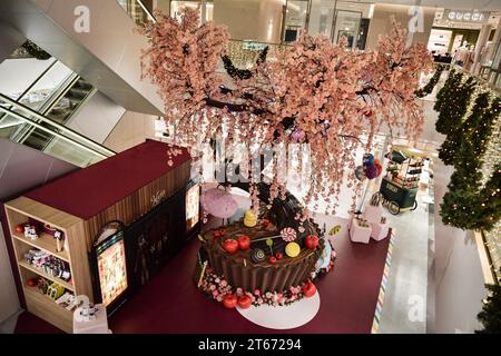 L'équipe de Samaritaine dévoile la décoration de Noël à Paris le 8 novembre 2023. Depuis 1869, la Samaritaine, avec sa façade Art Nouveau aux lettres audacieuses qui surplombe la Seine et le pont neuf, était un élément fiable dans le paysage urbain. Mais en raison de préoccupations majeures en matière de sécurité des bâtiments et de certaines décisions commerciales douteuses, le magasin du XIXe siècle si cher à de nombreux Parisiens a fermé ses portes en 2005. Quinze ans après sa fermeture, la Samaritaine rouvre en juin 2021 après une refonte complète. Les deux bâtiments qui composent le site abritent un grand magasin du même nom, Banque D'Images