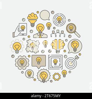 Illustration colorée d'idée d'affaires. Signe rond de vecteur fait avec différentes icônes d'ampoule. Concept d'idées Illustration de Vecteur