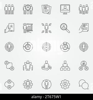 Icônes des ressources humaines définies. Vector HR concept signes ou éléments de conception dans un style de ligne fine Illustration de Vecteur