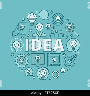 Idée ronde illustration bleue. Vecteur signe circulaire créatif fait avec IDÉE DE mot et icônes d'ampoule Illustration de Vecteur
