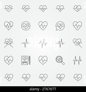 Jeu d'icônes de pulsation - signes conceptuels de cycle cardiaque vectoriel ou d'impulsion en ligne fine Illustration de Vecteur
