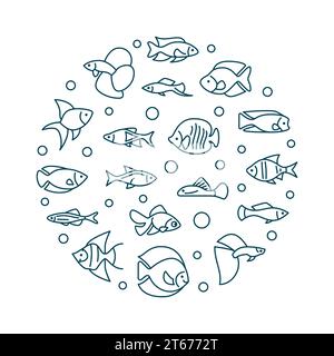 Illustration créative ronde de vecteur de poisson d'aquarium dans le style de ligne mince. Poisson d'aquarium tropical exotique en forme de cercle symbole de concept Illustration de Vecteur