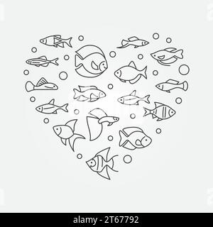 Poisson d'aquarium en forme de coeur illustration de concept aquariumistics vectoriel ou symbole dans le style de ligne mince Illustration de Vecteur