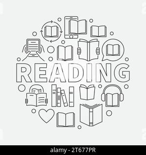 Lecture de l'illustration en ligne ronde. Signe de concept de livres de lecture de vecteur fait avec des icônes DE LECTURE DE mot et de livre Illustration de Vecteur