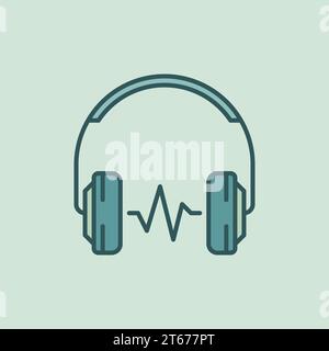 Casque contour d'oreille avec icône ou symbole vectoriel de concept d'onde sonore Illustration de Vecteur
