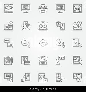 Icône de casino en ligne. Ensemble vectoriel de symboles de concept de poker en ligne et de casino mobile dans le style de ligne mince Illustration de Vecteur