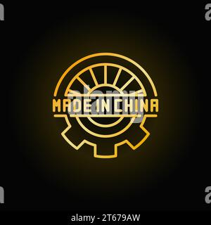 Golden Made in China symbole de ligne mince ou élément de conception sur fond sombre Illustration de Vecteur