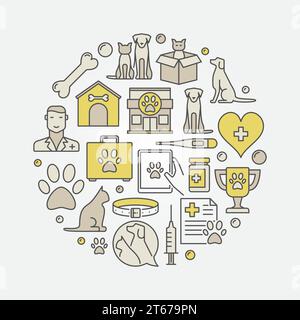 Illustration ronde de médecine vétérinaire. Symbole de concept de clinique pour animaux de compagnie de chat et de chien coloré de vecteur Illustration de Vecteur