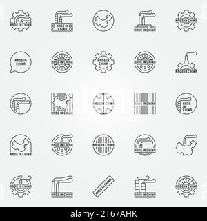 Made in China Icons Set - signes de concept de ligne mince vecteur pour les usines et les produits chinois Illustration de Vecteur