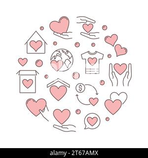 Illustration moderne rose ronde de vecteur de charité et de collecte de fonds sur fond blanc Illustration de Vecteur