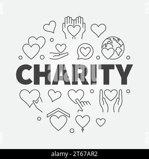 Illustration moderne circulaire de vecteur de bienfaisance et de don dans le style de ligne mince Illustration de Vecteur