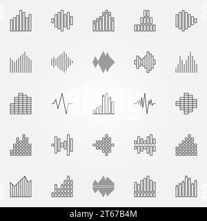 Ensemble d'icônes d'ondes sonores musicales - symboles de concept de formes d'ondes audio vectorielles dans un style de ligne fine Illustration de Vecteur