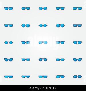 Lunettes et lunettes de soleil ensemble d'icônes vectorielles bleues. Lunettes créatives signes ou éléments de logo Illustration de Vecteur