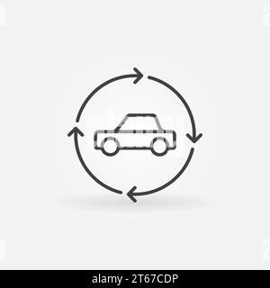 Voiture dans les flèches circulaires icône linéaire - vecteur de commerce de voiture dans le symbole de concept ou élément de conception Illustration de Vecteur