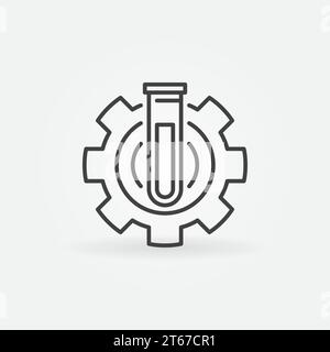 Icône tube à essai en engrenage. Symbole de concept abstrait de laboratoire chimique vecteur dans le style de ligne mince Illustration de Vecteur
