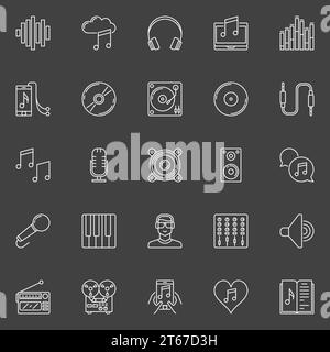 Icônes de son et de musique - audio vectoriel stockent des signes créatifs ou des éléments de conception de studio d'enregistrement sur fond sombre Illustration de Vecteur